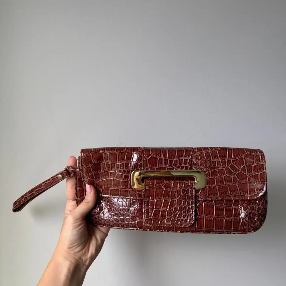 Giannini brown faux croc clutch